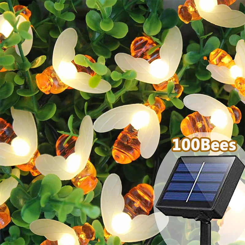 Axyaa Solar Bee String Lights: Outdoor Fairy Light with 8 Modes for Garden Party