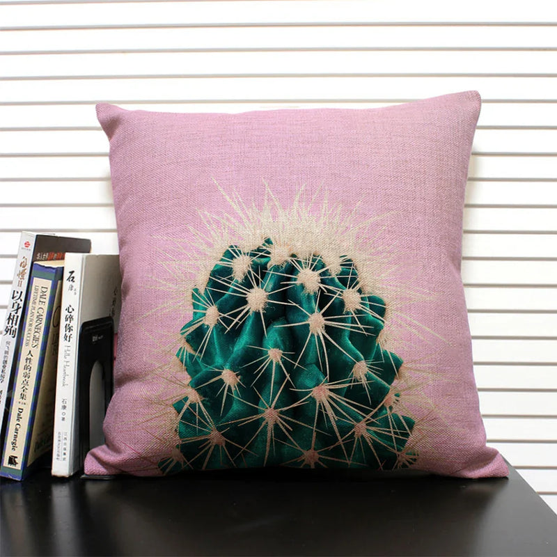 Axyaa Cactus Pineapple Pattern Cushion Cover 45x45 Linen Pillowcase