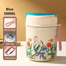 Axyaa Flower Pattern Stainless Steel Braised Flask with Folding Spoon