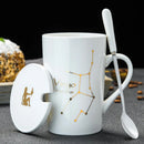 Axyaa Constellations Ceramic Mug Set with Spoon & Lid, 420ml Black Coffee Cup