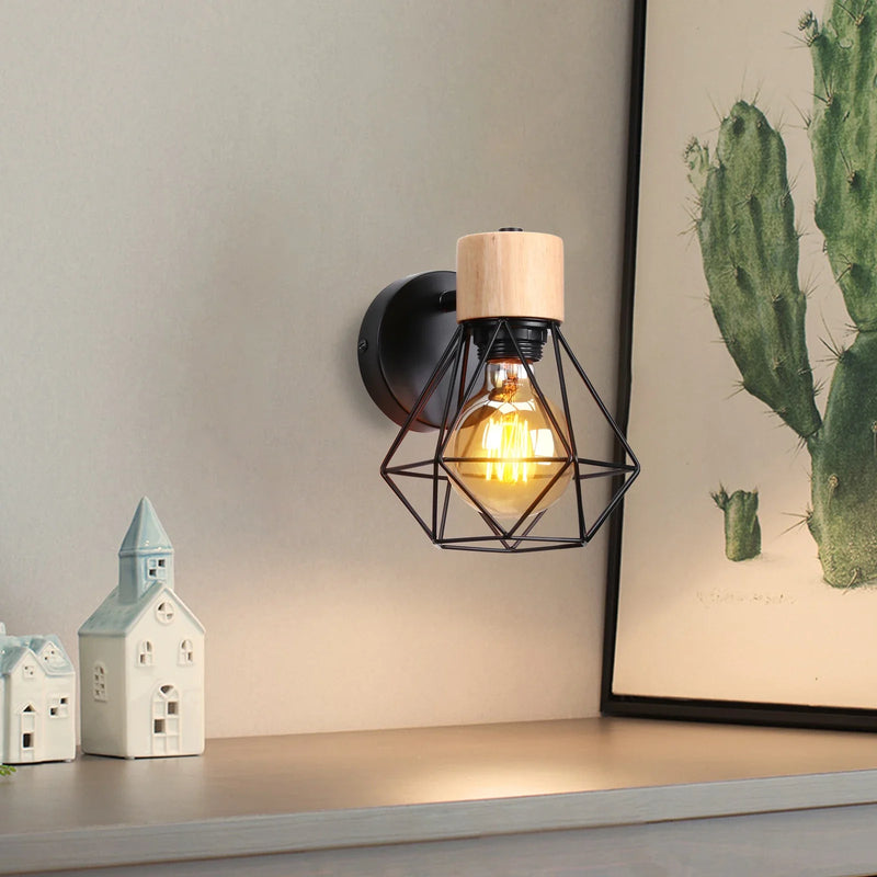 Nordic Wood Wall Sconce Axya LED Lamp E27 Retro Bedside Vintage Light