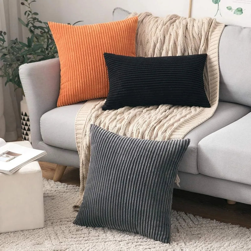 Soft Corduroy Striped 18x18 Inch Throw Pillow Covers for Winter Home Decor - Axyaa