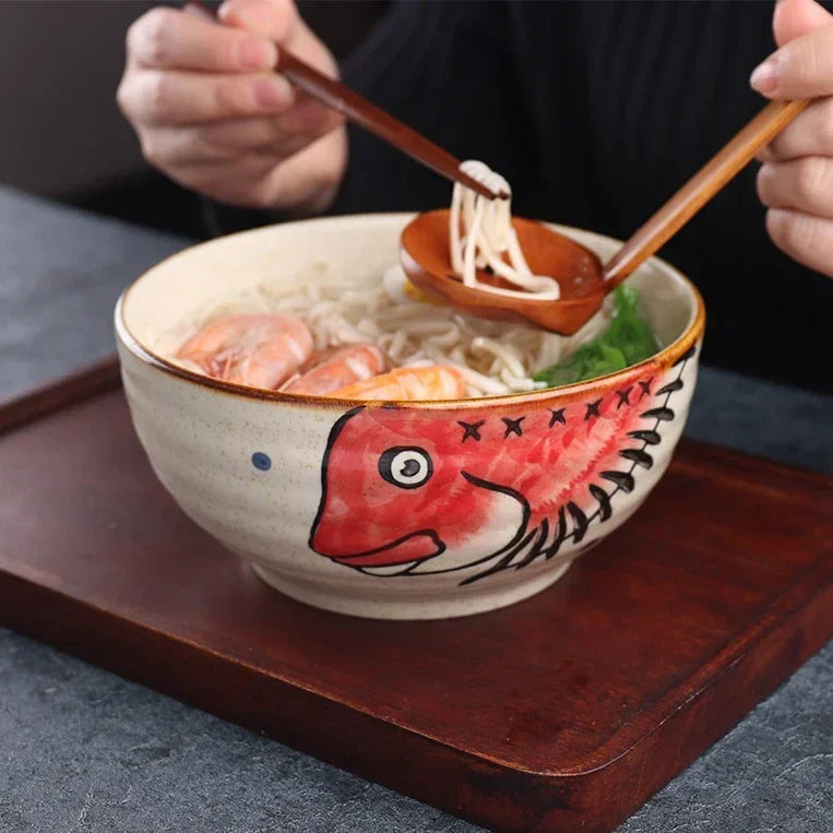 Axya 7-inch Hand-painted Ceramic Ramen Bowl, Large Noodle Bowl for Home and Restaurant