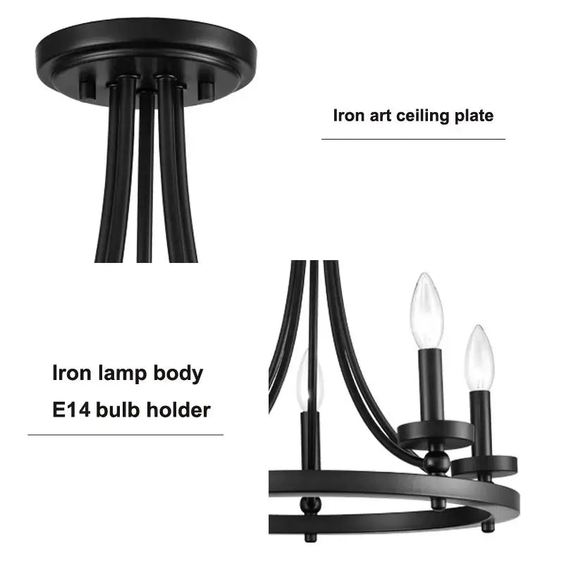 Axyaa Retro Iron Art Chandelier - Simple & Elegant Black Dining Room Ceiling Light