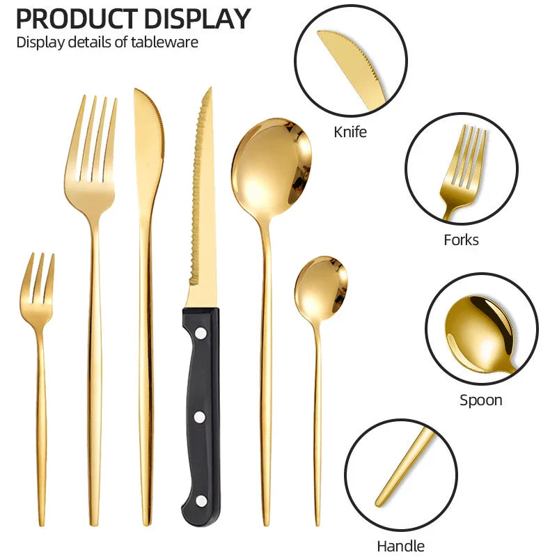 Axyaa Luxe Gold Stainless Steel Cutlery Set with Knife and Fork - Set of 48