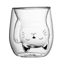 Axyaa Cat Glass Coffee Mug: Double-Walled Milk Cup, Adorable Gift for Breakfast, Juice.