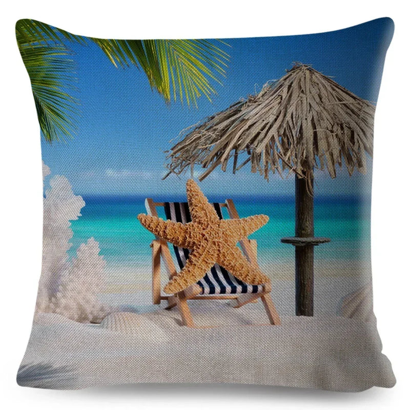 Axyaa Starfish Print Linen Pillowcase for Home & Car Decor