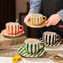 Axyaa Striped Ceramic Coffee Cup and Saucer Set - Exquisite Afternoon Tea Mug