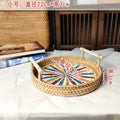 Axyaa Rattan Shell Basket Tray with Handle - Jewelry Storage & Living Room Organizer