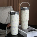 Axyaa 900ml Thermal Water Bottle with Straw, Insulated Stainless Steel Tumbler Cup