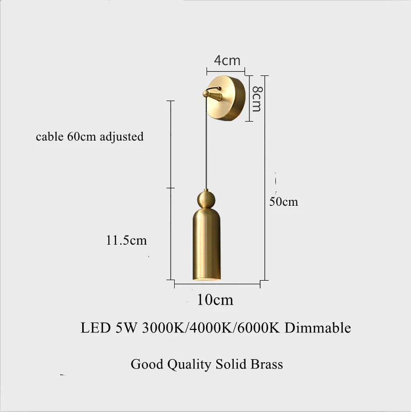 Axya Solid Brass LED Wall Lamp for Bedroom and Living Room