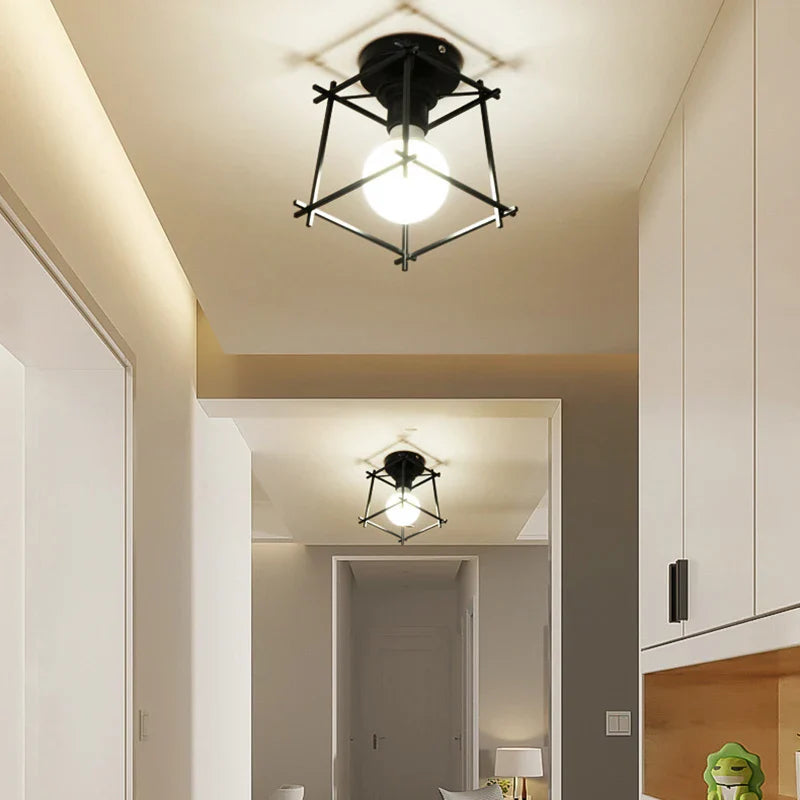 Axyaa Retro Iron Ceiling light for Living Room Bar Loft, Black Cage Fixture
