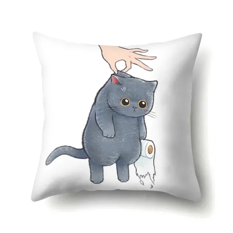 Cute Cat Cushion Cover by Axyaa: Cartoon Pets Pillow Case for Home Sofa Decor