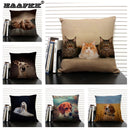 Axyaa Dog & Cat Pattern Linen Cushion Cover for Living Room Decor