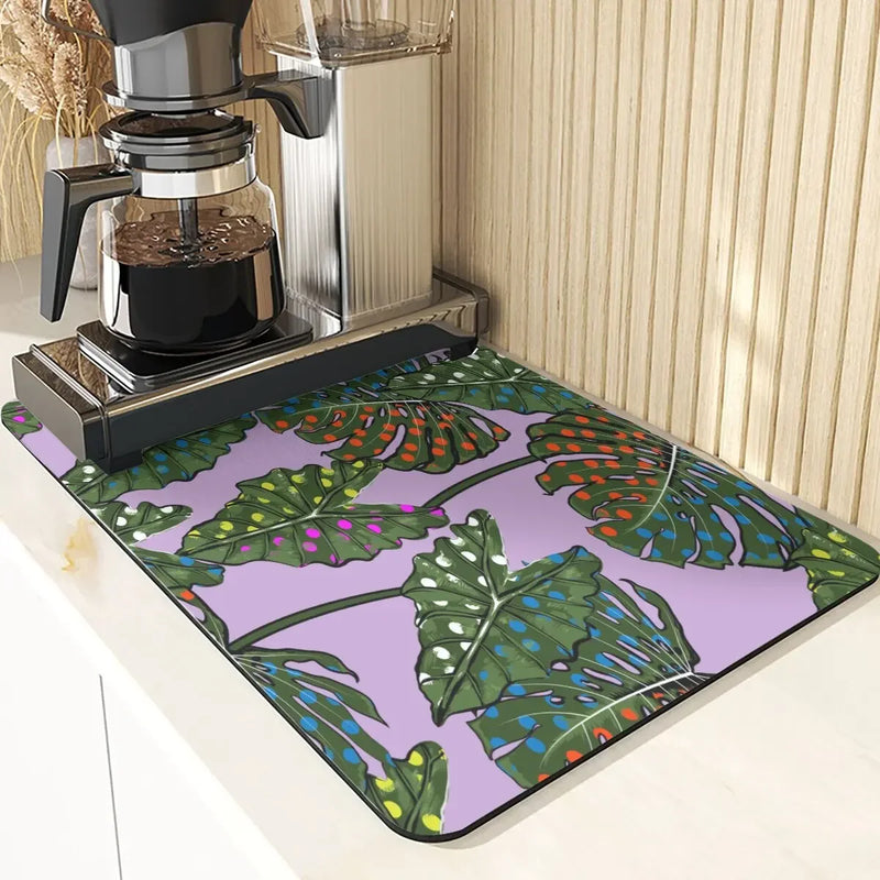 Axyaa Leaves Pattern Silicone Dish Mat for Absorbent Drying & Home Decor