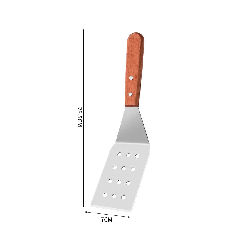 Axyaa Steel Steak Spatula with Wooden Handle - High Temperature Resistant Turner