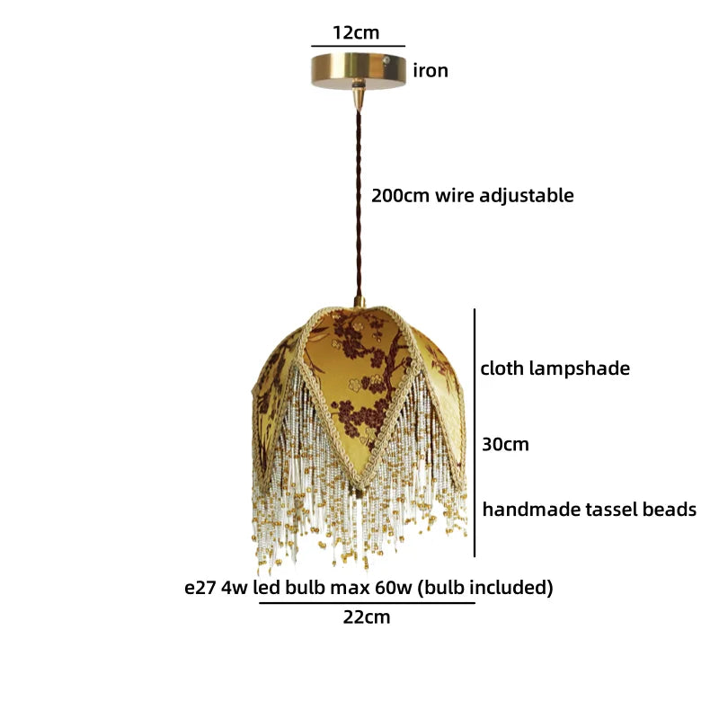 Modern Green Yellow Cloth Gold Iron Hanging Lamp by Axyaa