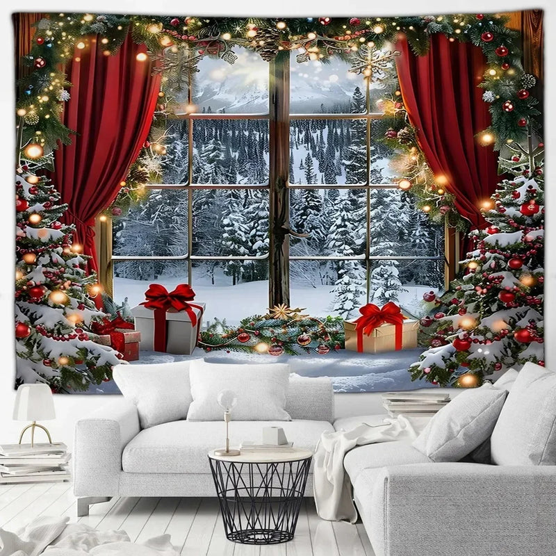 Winter Wonderland Tapestry: Christmas Tree Garland Window Wall Hanging by Axyaa