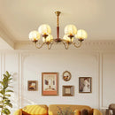 Axyaa Vintage Chandelier Bedroom Living Room Light Solid Wood Fabric Lampshade