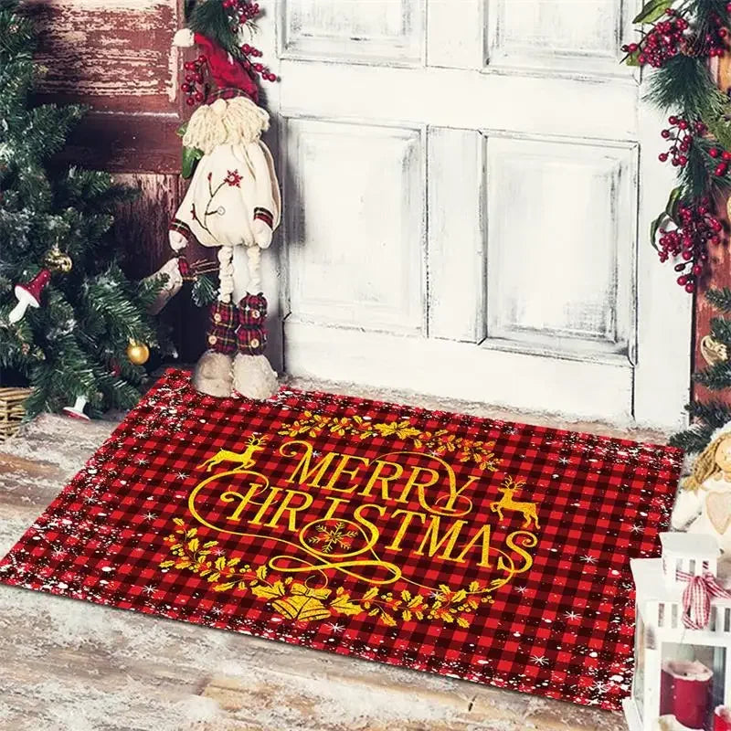 Axyaa Christmas Home Decoration Door Mat with Santa Snowman Tree Print