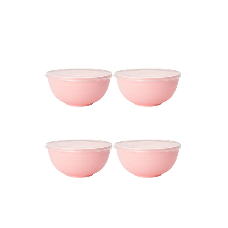 Axyaa Pink Plastic Bowls with Lids - Set of 4 - Reusable for Home, Kitchen, and On-the-Go