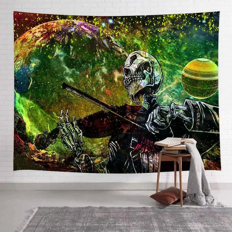 Axyaa Skull Planet Wolf Tapestry for Bedroom Aesthetics and Home Decor