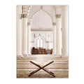 Morocco Architecture Islamic Canvas Art Print with Beige Flower Palm Tree Painting - Axyaa