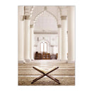 Morocco Architecture Islamic Canvas Art Print with Beige Flower Palm Tree Painting - Axyaa