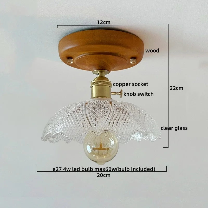 Axyaa Glass Wood LED Ceiling Lights Modern Plafondlamp for Living Room & Corridor