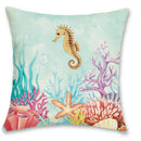 Axyaa Seaside Creatures Cushion Cover: Turtle, Seahorse & Beach Pattern for Sofa, Bedroom, Car