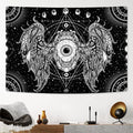 Axyaa Angel Wings Tapestry: Black & White Boho Trippy Hippie Wall Hanging