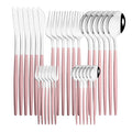 30-Piece Pink Silver Stainless Steel Dinnerware Set by Axyaa