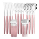30-Piece Pink Silver Stainless Steel Dinnerware Set by Axyaa