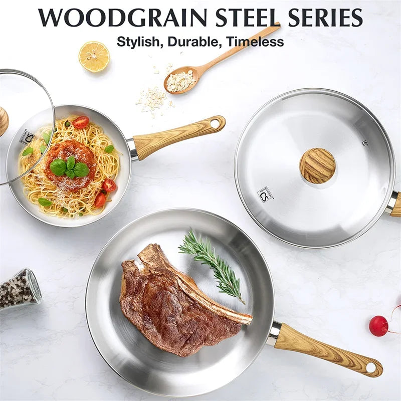 Axyaa Stainless Steel Frying Pan with Bakelite Handle and Lid