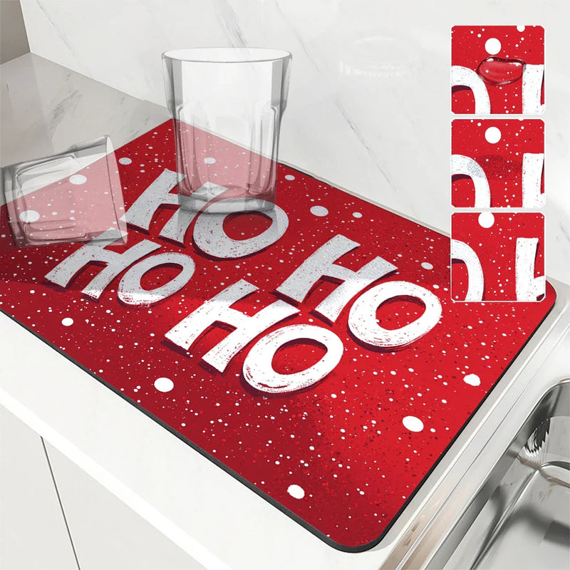 Axyaa Christmas Dot Dry Mat Set - Absorbent & Anti-slip Drain Pad for Kitchen & Bathroom