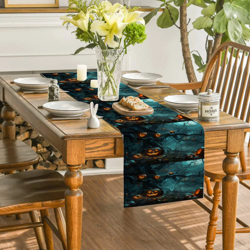 Axyaa Halloween Pumpkin Forest Moon Table Runner
