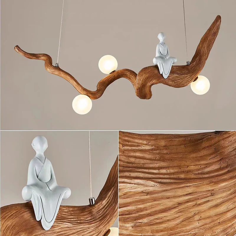 Axya Wood Color Zen Resin Branches Pendant Light for Tea House Dining Room