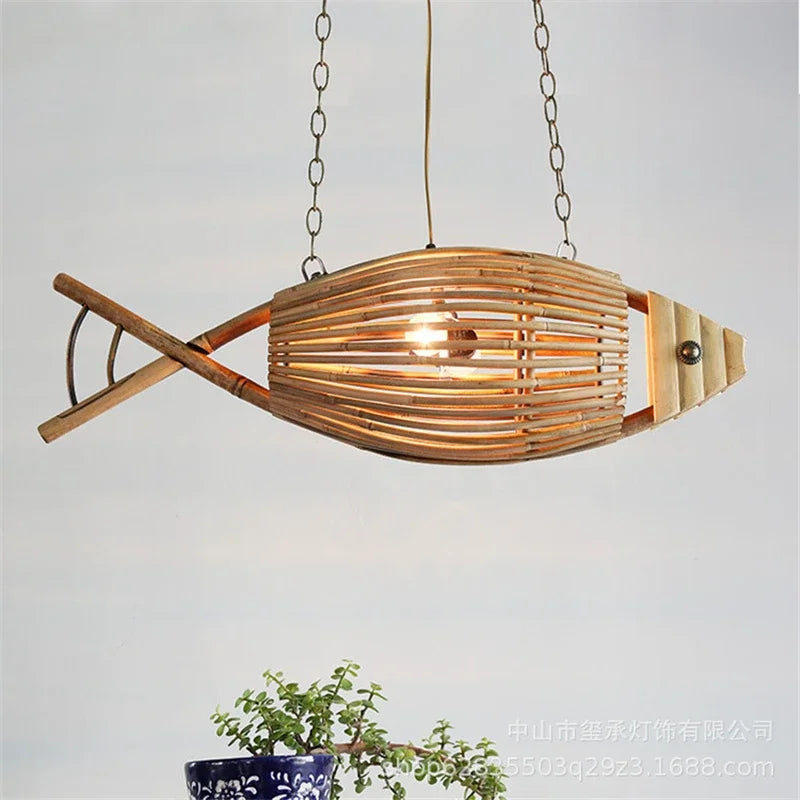 Axya Nordic Fish Art Bamboo Pendant Light Fixture LED for Living Room Kitchen Decor