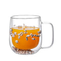 Axyaa Double Wall Glass Mug Cup with Dry Flowers & Glitters - Student Gifts