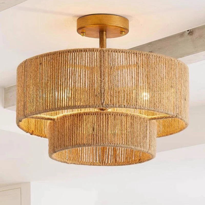 Axyaa Retro Hemp Rope Pendant Lights for Dining Room & Restaurant