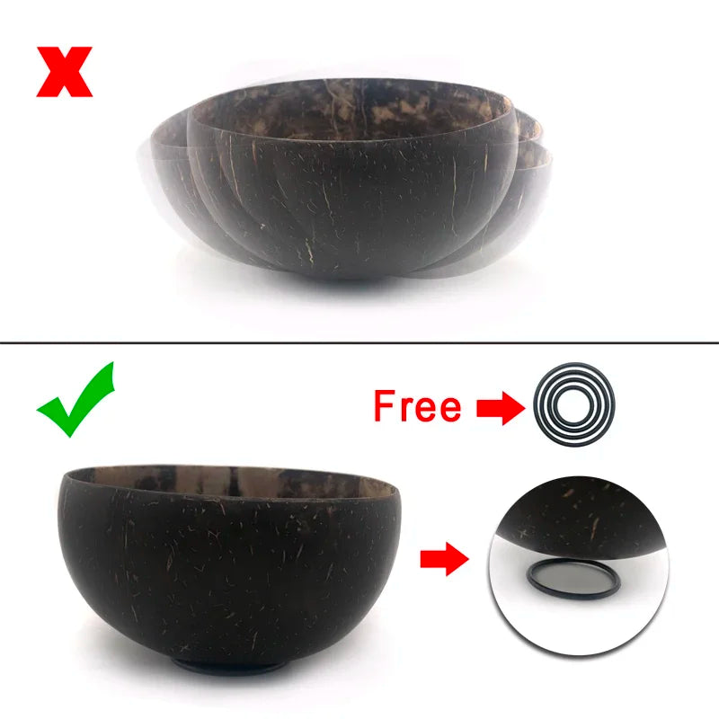 Axya Coconut Bowl Set with Wooden Spoon - Natural Kitchen Tableware