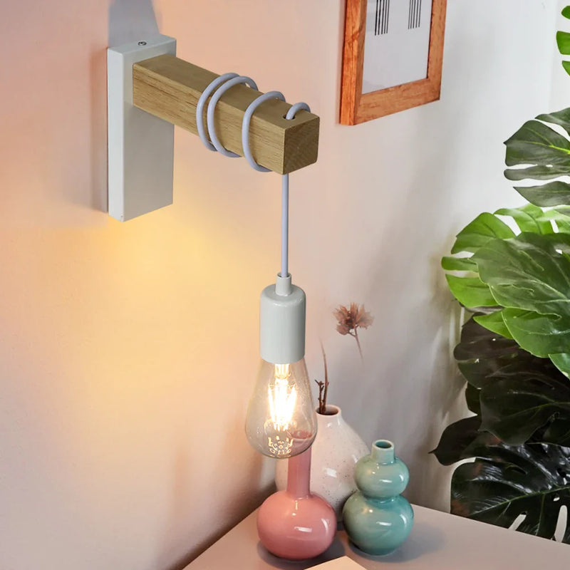 Axyaa Retro Iron Wood Wall Sconce Indoor Lamp -  E27 Bedside Dining Room Switch