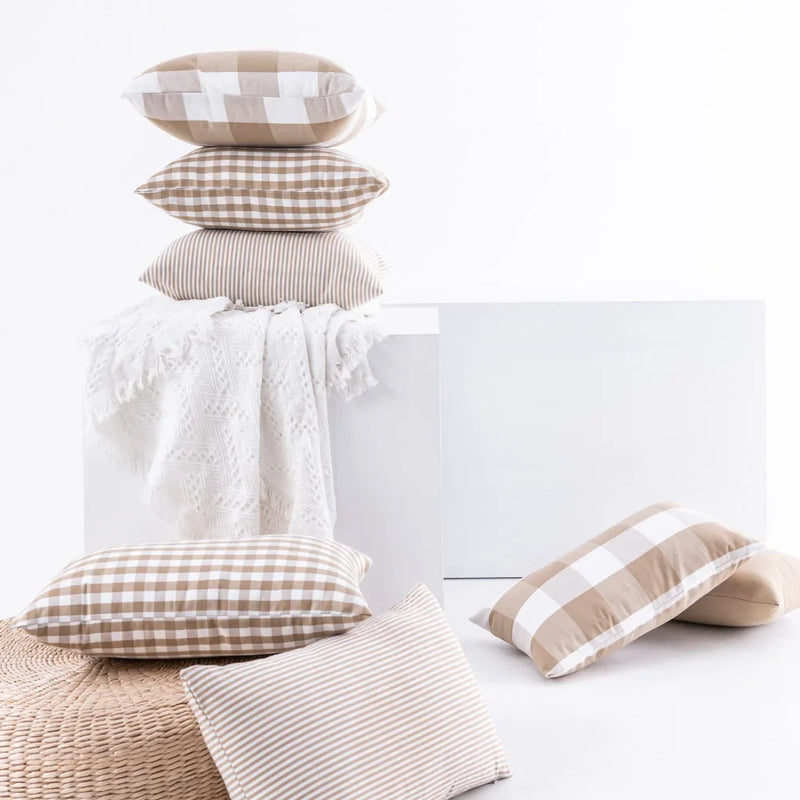 Axyaa Plaid Striped Pillow Covers - Decorative Cushion Cases for Home Sofa