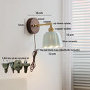 Axyaa Ceramic LED Wall Lights Wood Base Copper Rotate Bedside Lamp Sconce