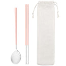 Axyaa Pink Handle Cutlery Set with Storage Bag - Stainless Steel Dinnerware