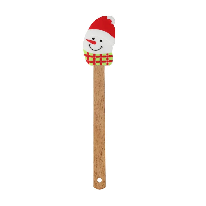 Axyaa Christmas Silicone Spatula with Wooden Handle for Baking