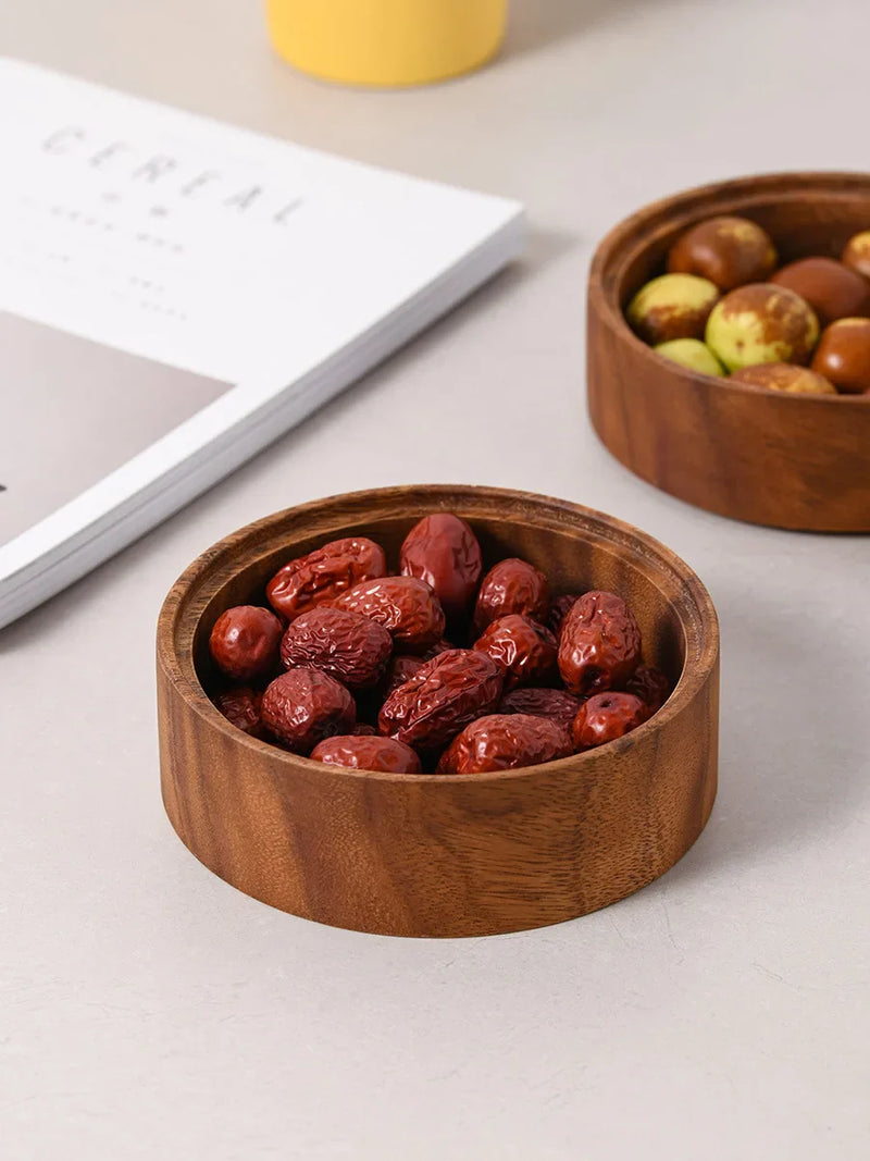 Axya Acacia Wood Double Fruit Tray: Solid Melon Seed & Dried Fruit Storage Box