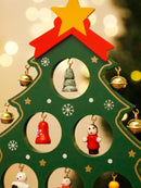 Axyaa Wooden Green Christmas Tree Ornament with Bells - Festive Tabletop Holiday Decor