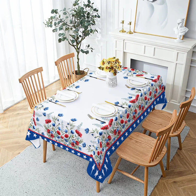 Axyaa Waterproof Rectangular Tablecloth for Coffee Table - Independence Day Flower Print