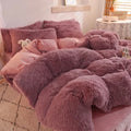 Axyaa Plush Pink Mink Velvet Queen Bedding Set with Sheets